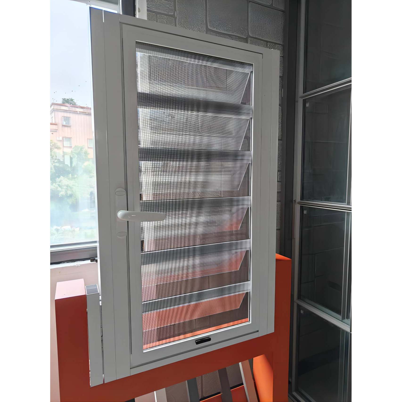 Aluminum glass shutter with movable fiber glass window screen